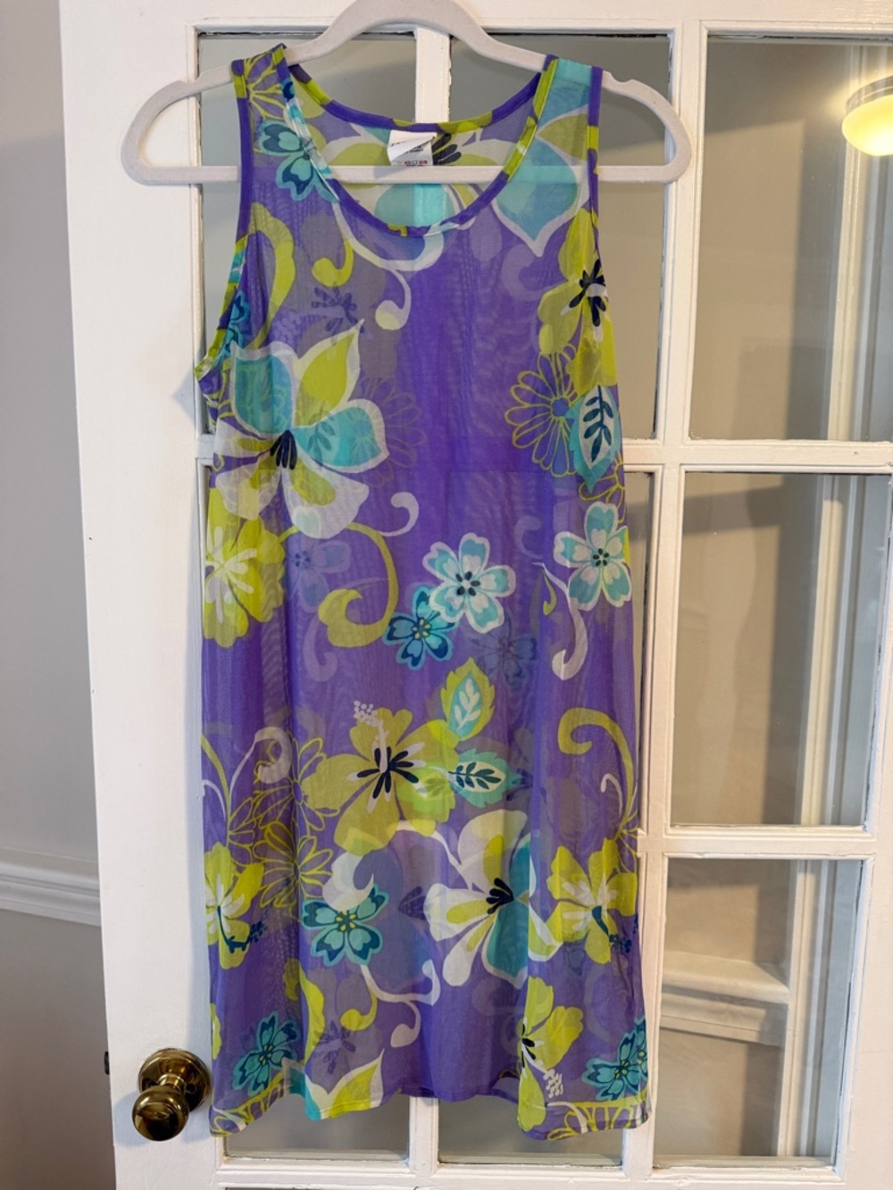 Jantzen Purple Floral Sheer Mini Dress with Aqua & Lime Accents